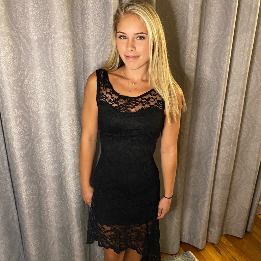 Black high low lace dress